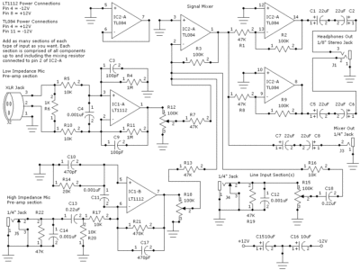 Schematic Diagram Of A Six Input Audio Mixer Filter - Headcontrolsystem