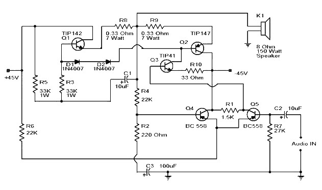 Tip142 Tip147 Amplifier Circuit Diagram 1